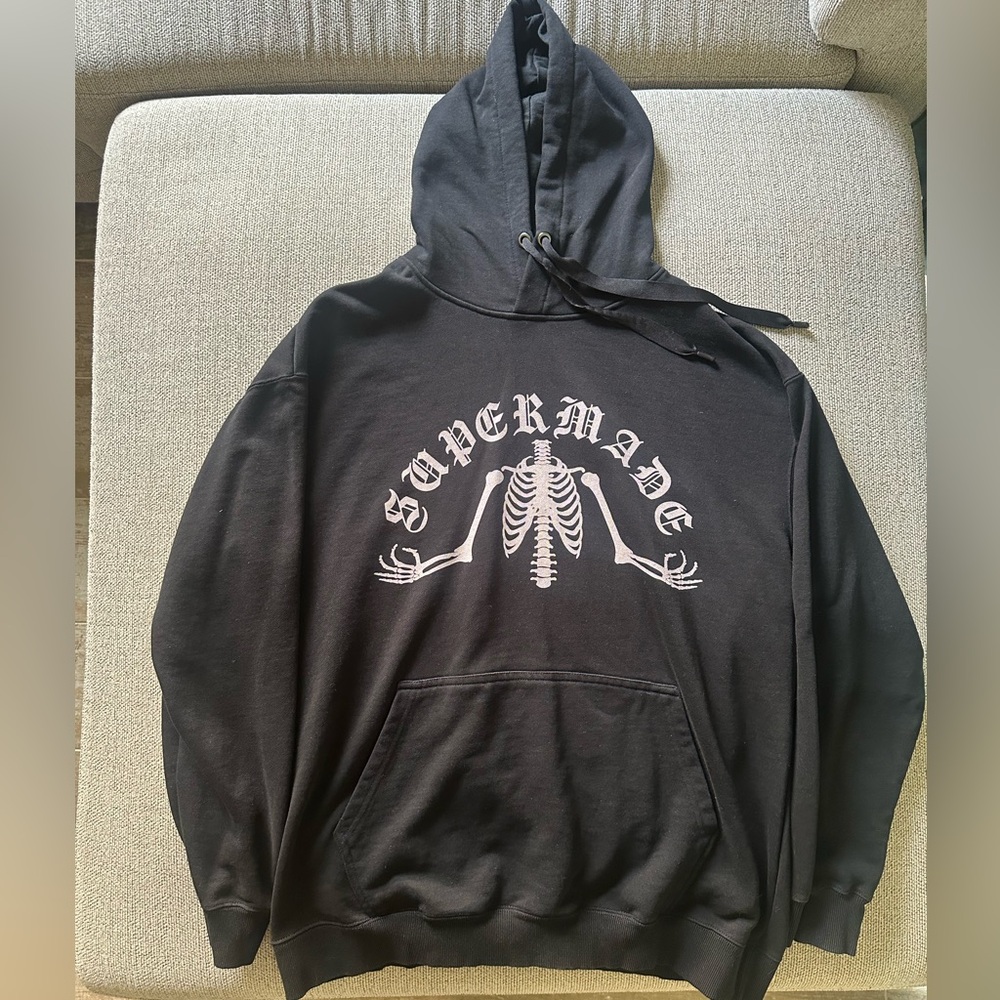 Supermade Black Hoodie with Skeleton Design